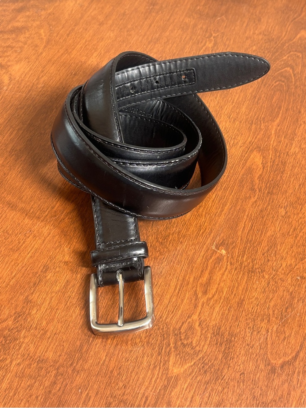 Men's Black Leather Belt with Silver Buckle